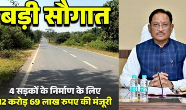 *मुख्यमंत्री श्री साय की बड़ी सौगात,,,जिले की चार प्रमुख सड़कों के निर्माण हेतु बारह करोड़ उनहत्तर लाख की मिली मंजूरी,,,क्षेत्रवासियों ने CM साय जताया आभार*