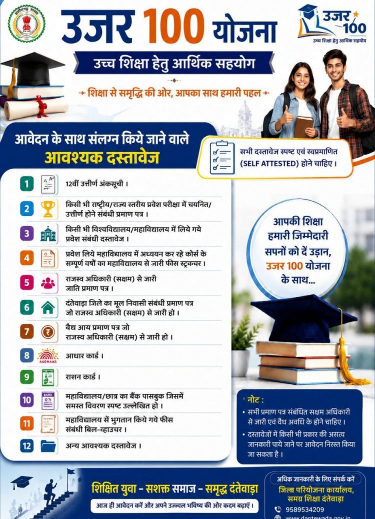 ​दंतेवाड़ा प्रशासन की अनूठी पहल, उजर 100 योजना से संवरेगा मेधावियों का भविष्य