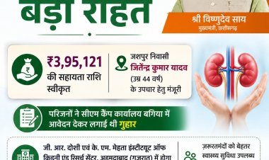 बगिया से जागी उम्मीद की किरण : गंभीर मरीजों के लिए संबल बने मुख्यमंत्री विष्णुदेव साय,किडनी रोगी के उपचार हेतु 3.95 लाख रुपये की सहायता स्वीकृत, संवेदनशील शासन का उदाहरण बनी पहल